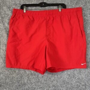 Vtg Y2K Nike Swim Shorts Trunks XL Red Lined Swoosh Retro Embroidered USA Sport